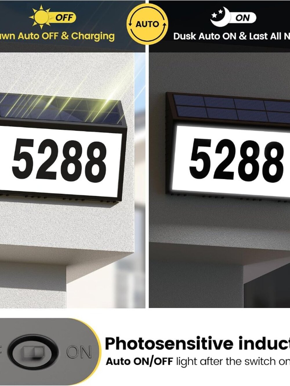 Solar Address Sign, House Numbers for Outside, LED Address Plaque - Picture 4 of 8